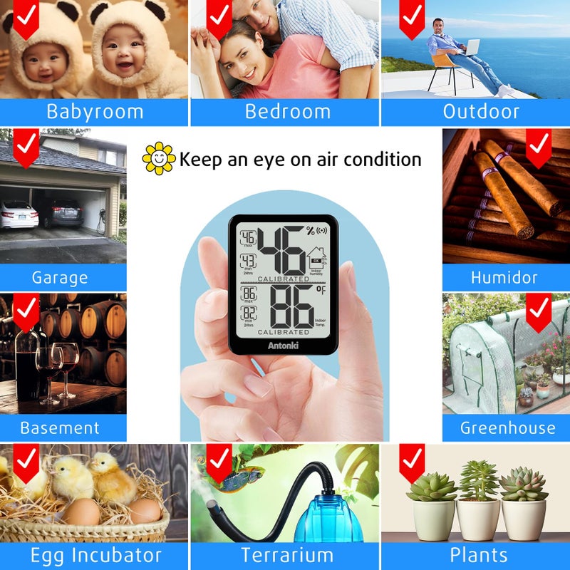Antonki 2-Pack Room Thermometer Indoor Hygrometer  Digital Humidity Gauge  Temperature and Humidity Meter with Max/Min Record Monitor Sensor for Home  Nursery  Reptile Pets  Plants - Small Size - Image 4